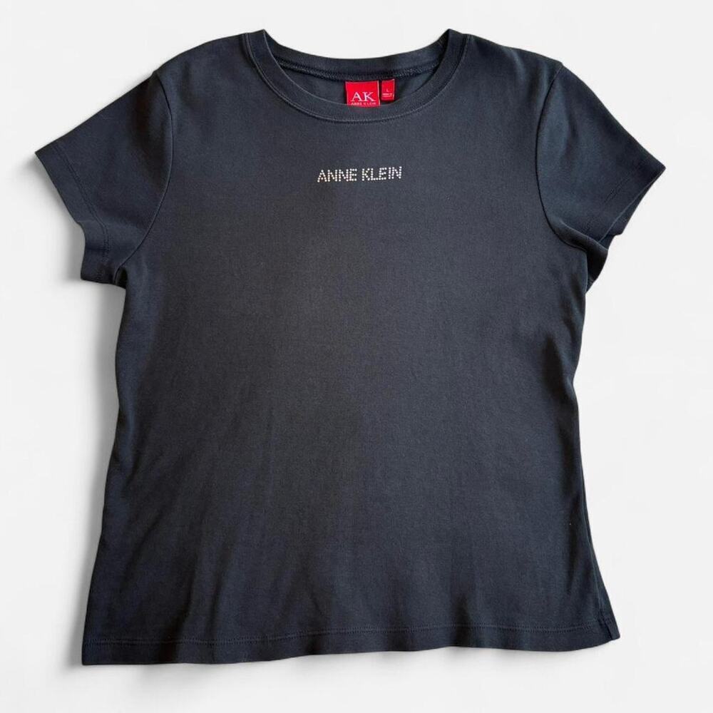 Anne Klein Women's Large Cotton T-Shirt Crew Neck Black